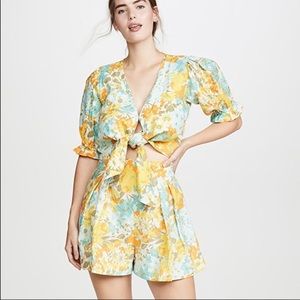 Faithfull the Brand Floral High Waist Shorts - Yellow and Blue